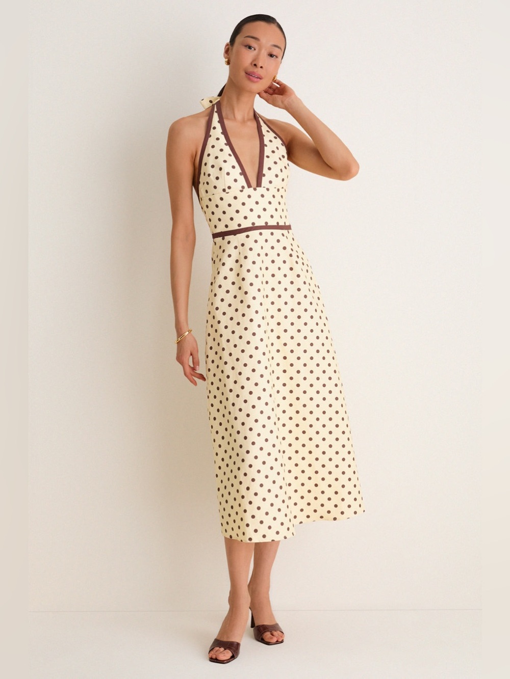 NEW Posse Bowie Plunge V Neck Polka Dot Midi Dress Size XS - Picture 7 of 16
